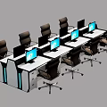 Modern Office Desks Workstation Layout With Computer Monitors And Ergonomic Chairs