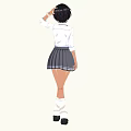 Woman With Black Short Hair Wearing White Shirt Gray Pleated Skirt And Black Shoes