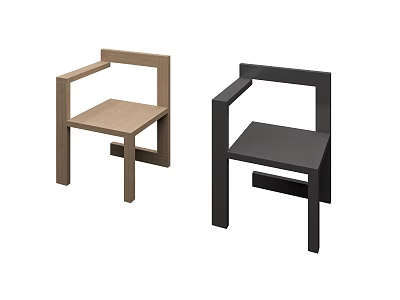 Modern Minimalist Leisure Chair With Light Brown And Black Colors Geometric Frame And Square Armrest Design 3d model