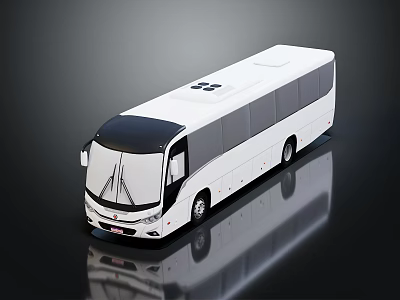 Sleek White Modern Bus With Large Windows And Black Roof On Reflective Surface 3d model
