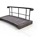 Rustic Small Arched Bridge With Wooden Planks And Black Metal Railing