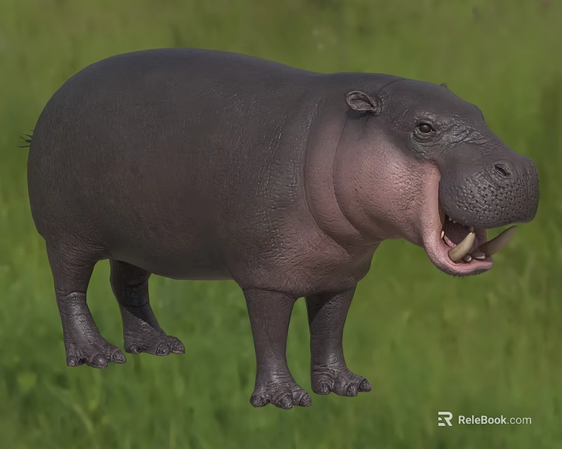 Large Reptile With Open Mouth And Sharp Teeth In Green Grass Habitat 3d model 