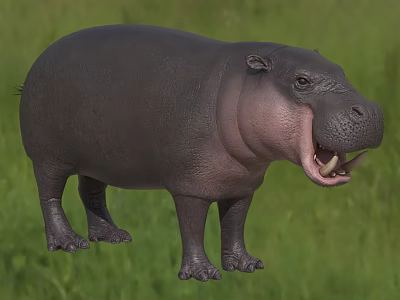 Large Reptile With Open Mouth And Sharp Teeth In Green Grass Habitat 3d model