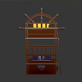 Wooden Bunk Bed With Ship Wheel Decor And Colorful Upper Lower Mattresses