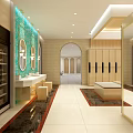 SPA Sauna Interior Design With Marble Walls Arches Bathtubs And Corridor Lighting