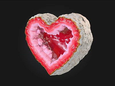 Heart Shaped Stone and Wood Decor with Red Pink Crystal Interior and Rough Surface 3d model