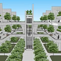 Modern Residential Complex Design With White High Rise Structures And Green Landscaping 3d model