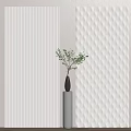 Elegant Modern Wall Panels with Striped and Wavy Texture and Gray Vase Green Plant