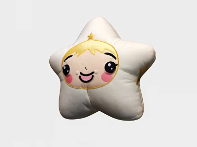 Soft White Star Shaped Pillow With Cute Cartoon Smiling Face Design 3d model