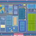 Fire Rescue Access Area Layout in Sports Complex With Basketball Tennis Courts and Track