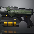 Futuristic Sci Fi Gun Design With Green Armor Orange Cylinder And Yellow Lights