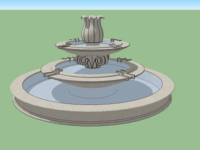 Three Tier Stone Fountain With Decorative Top And Circular Water Basins 3d model
