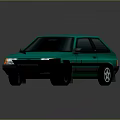 Vintage Green Hatchback Car With Black Windows And Silver Wheels Shiny Exterior