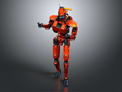 Orange Smart Machine Humanoid Robot With Detailed Metallic Structure Standing Pose 3d model
