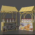 Yellow Market Stalls With Decorative Roofs Display Cookie And Biscuit Mix Products