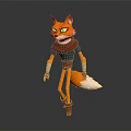 Anthropomorphic Fox 3D Character With Red Scarf Blue Shirt Bandaged Arms Standing Pose