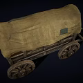 Vintage Old Wooden Wagon with Canvas Cover and Large Wooden Wheels