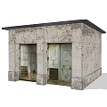 Old Small Building With Weathered Walls Metal Doors Ventilation Grilles And Dark Roof