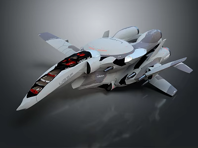 Futuristic Sleek Aircraft Design With Cockpit Angular Wings Metallic Finish And Black Accents 3d model