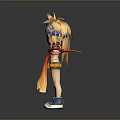 Cartoon Woman With Golden Hair Blue Headband Green Eyes In Colorful Outfit Stretching Arms