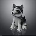 3D Model Husky Puppy With Gray White Fur Sitting Pose And Erect Ears Shiny Surface