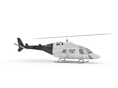 White and Black Helicopter with Rotor Blades Cockpit and Landing Gear 3d model
