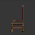 Classic Wooden Frame Leisure Chair With Red Cushion High Backrest And Carved Armrests