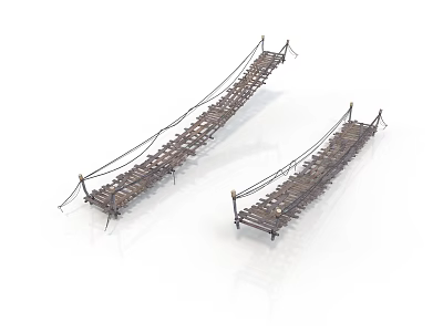 Two Scenic Wooden Suspension Bridges With Rope Railings And Planks 3d model