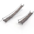 Two Scenic Wooden Suspension Bridges With Rope Railings And Planks