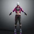 Woman In Pink Jacket And Black Pants With White Helmet And Glowing Shoes