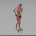 Muscular Armored Warrior Holding Battle Axe With Helmet In Standing Pose