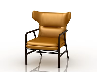 Modern Golden Leather Leisure Chair With Black Metal Frame And Wingback Design 3d model