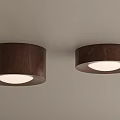 Wooden Round Downlights Mounted On Ceiling With Bright White Lighting