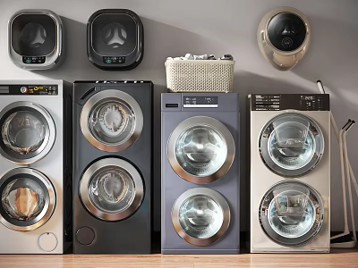 Modern Washing Machines With Different Stylish Design Styles For Home Interior 3d model