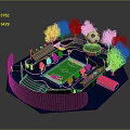 Soccer Field Sports Facility Architecture With Stands Trees Green Pitch And Soccer Ball
