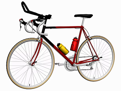 Road Bicycle With Red Frame Black Handlebars Seat White Rims And Water Bottle Cages 3d model