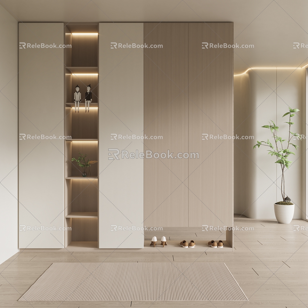 Modern Shoe Cabinet Cream Entrance Shoe Cabinet Partition Wardrobe 3d model