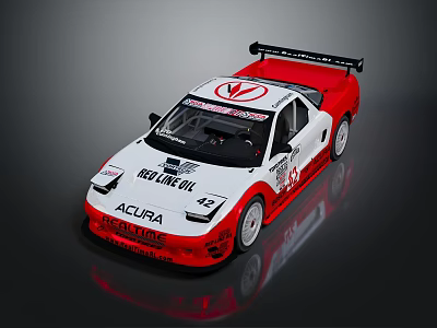 Acura White And Red Race Car With Rear Spoiler And Real Art Oil Design 3d model