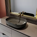 Modern Bathroom Washbasin Vanity With Backlit Mirror Sleek Countertop And Storage Cabinet