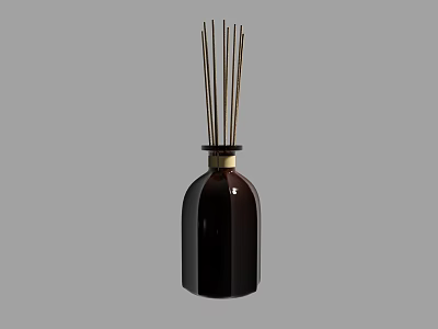 Elegant Dark Brown Reed Diffuser Bottle With Golden Cap And Aromatherapy Sticks 3d model