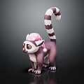 Cute Purple And White Lemur Character With Pink Hat And Striped Tail In