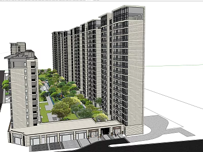Modern High Rise Residential Buildings Exterior With Green Space Trees And Lawn 3d model