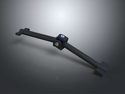 Black Long Mechanical Bar Component With Central Blue Joint And End Bases 3d model