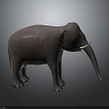 Realistic Grey Elephant 3D Model With Tusks Standing On Dark Background 3d model