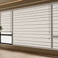 Modern Vertical Window Blinds In Bright Room With Wooden Floor And Potted Plant