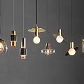 Modern Unique Pendant Lights With Gold Black Transparent Materials Various Shapes Hanging On Grey Background
