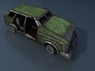 Old Green Rusty Station Wagon With Open Doors And Weathered Exterior 3d model