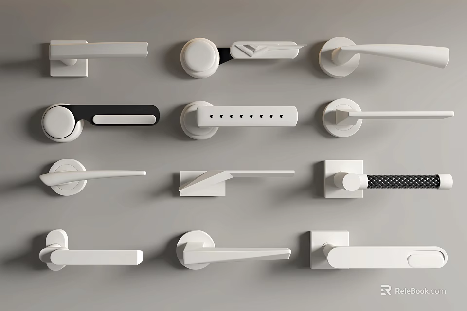 Modern Door Handles Collection Featuring Various White And Black Design Styles For Interior 3d model 