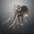 Light Colored Elephant Sculpture With Long Tusks And Smooth Reflective Surface On Dark Background