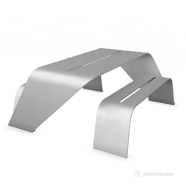 Modern Public Seating With Streamlined Curved Stainless Steel Structure Design 3d model 